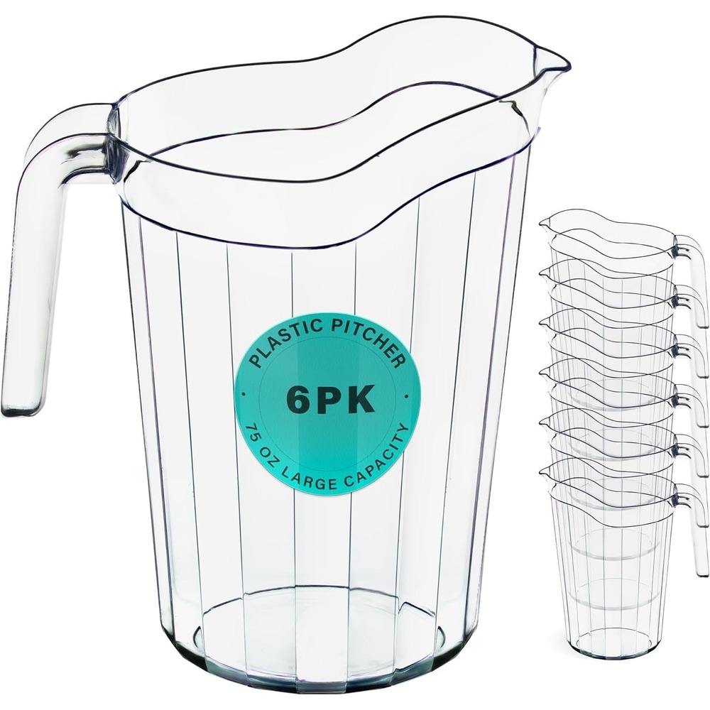 DecorRack 6 Pack 75oz Polycarbonate Plastic Pitcher Beverage Dispenser Clear
